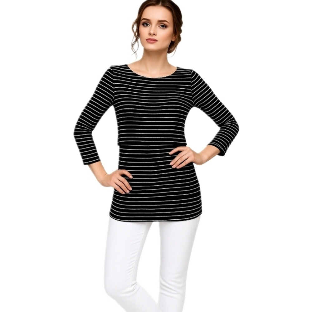 WHBM Black White Stripe Layered Tunic Top M